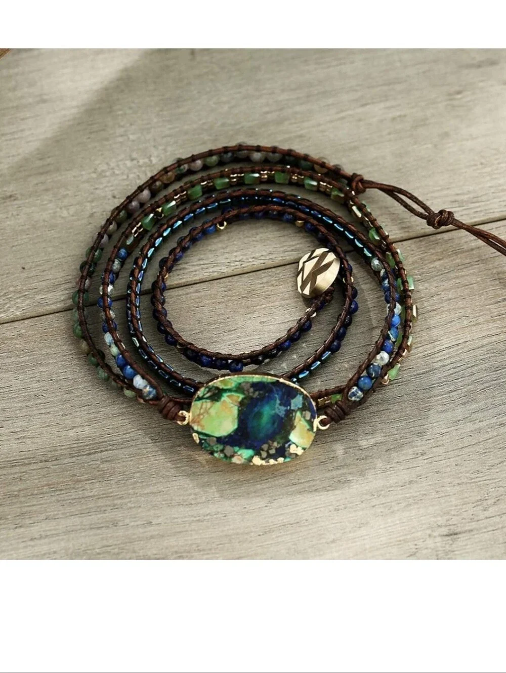 Multicolor Beaded Wrap Bracelet with Green-Blue Stone Accent